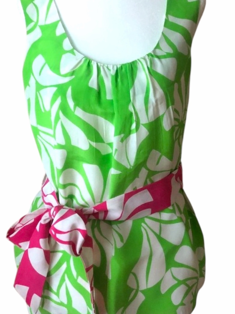 Lilly Pulitzer Silk Darcia Limeade Green White Floral Tank Top Pink‎ floral SILK